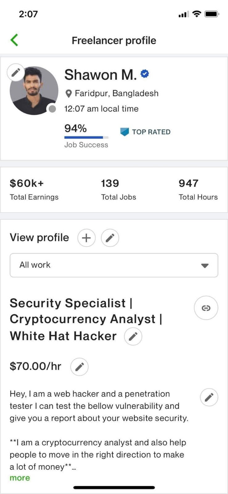 Upwork Profile 60K